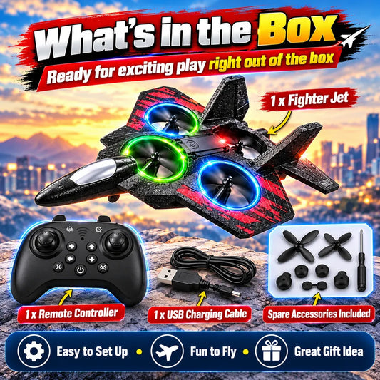Remote Control Fighter Jet โ 360 Degree Stunts with LED Lights
