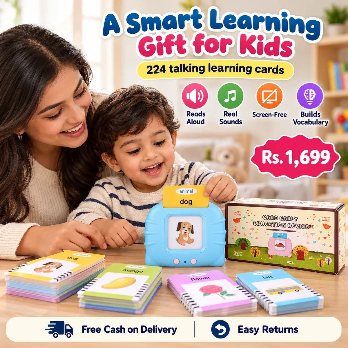 Talking Flash Cards for Kids โ 224 English Learning Cards with Sound, Educational Toy & Gift for Toddlers