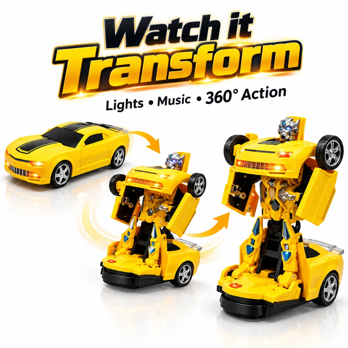 2-in-1 Transformer Robot Car | Lights, Music & 360° Spins