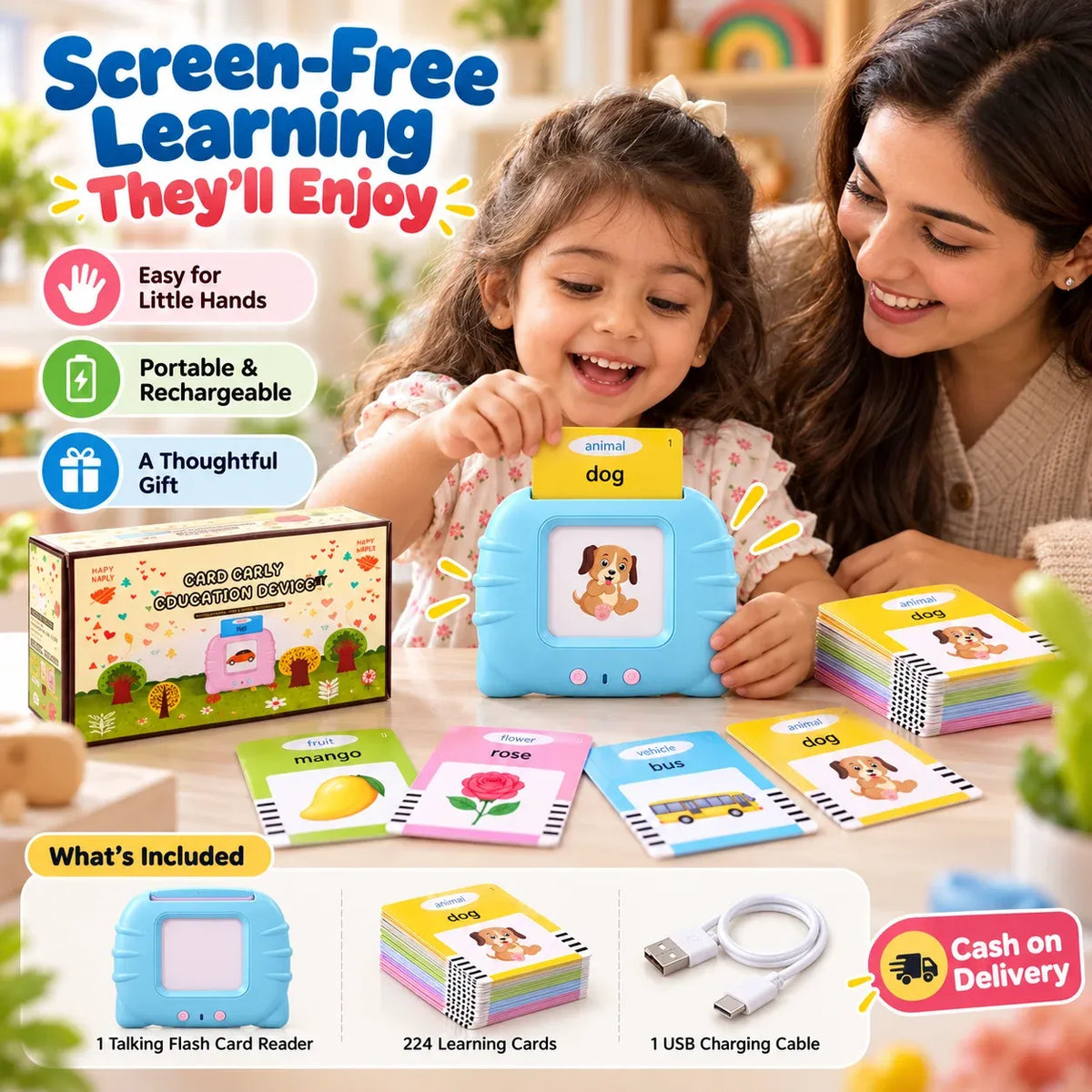 Talking Flash Cards for Kids – 224 English Learning Cards with Sound, Educational Toy & Gift for Toddlers