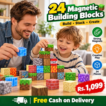 24-Piece Magnetic MINECRAFT Building Blocks for Kids FREE DELIVERY