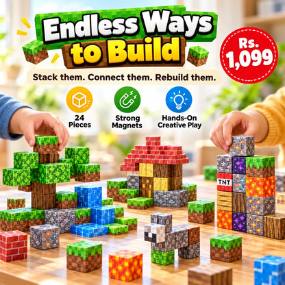 24-Piece Magnetic MINECRAFT Building Blocks for Kids FREE DELIVERY