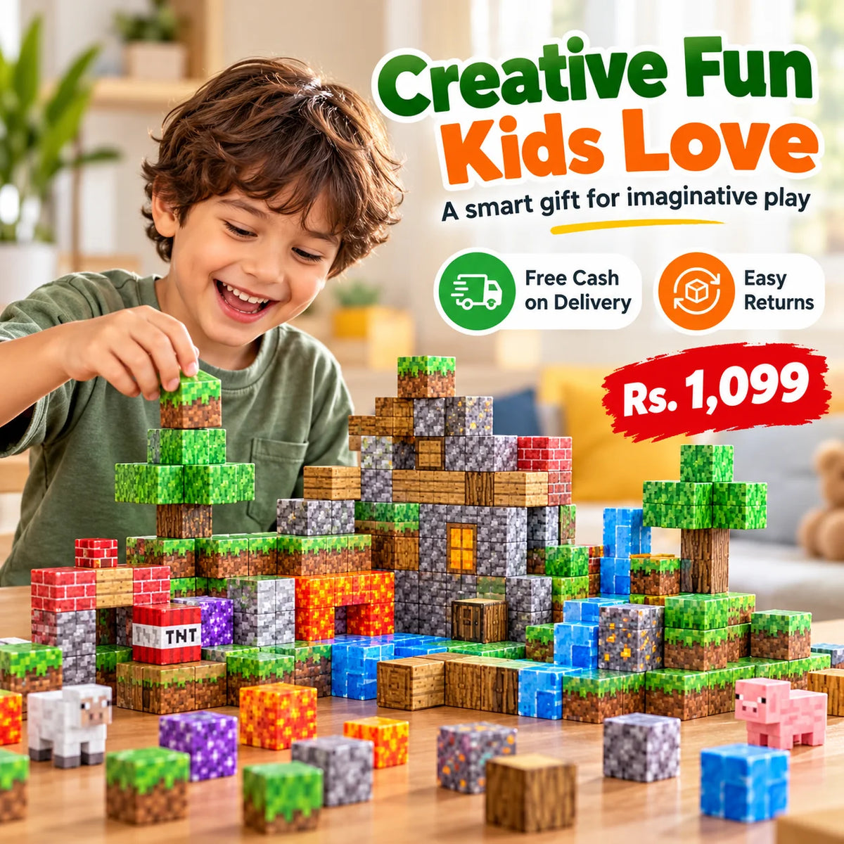 24-Piece Magnetic MINECRAFT Building Blocks for Kids FREE DELIVERY