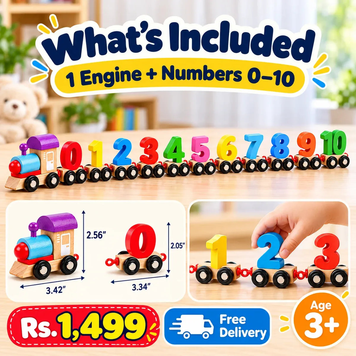 Magnetic Numbers Train 0–10 | Wooden Counting Toy for Kids