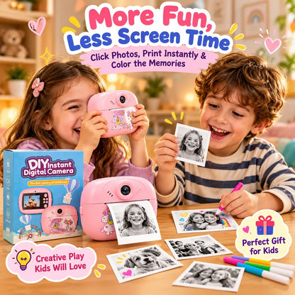Kids Instant Print Camera – Click, Print & Color Fun With FREE MARKERS