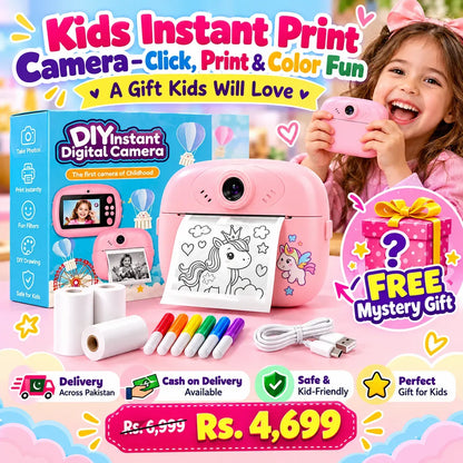 Kids Instant Print Camera – Click, Print & Color Fun With FREE MARKERS