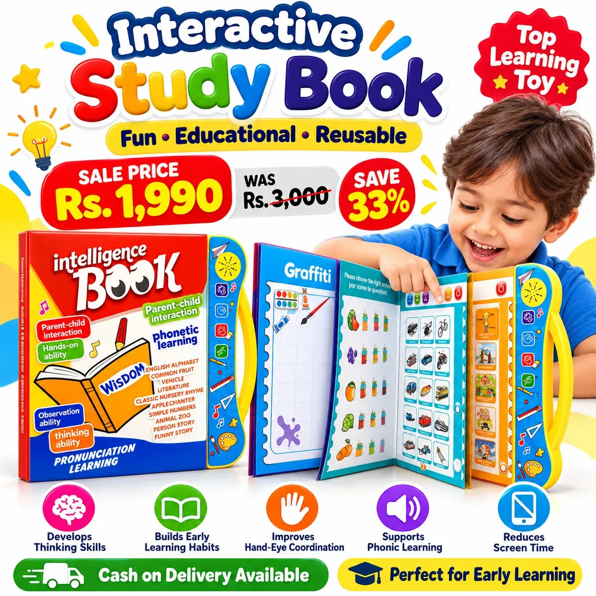 Interactive Talking Study Book for Kids I Learn ABCs, Numbers & Sounds I Educational Sound & Learning Activity Book