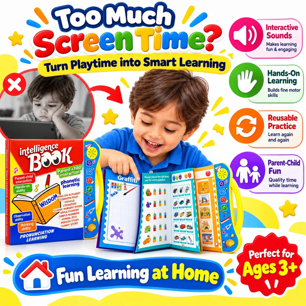 Interactive Talking Study Book for Kids I Learn ABCs, Numbers & Sounds I Educational Sound & Learning Activity Book