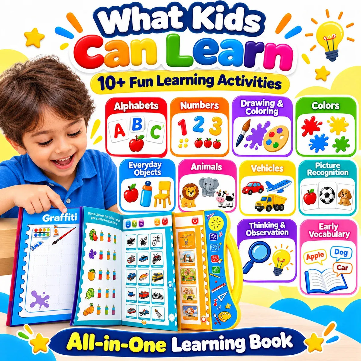 Interactive Talking Study Book for Kids I Learn ABCs, Numbers & Sounds I Educational Sound & Learning Activity Book
