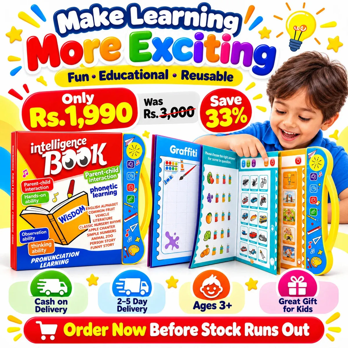 Interactive Talking Study Book for Kids I Learn ABCs, Numbers & Sounds I Educational Sound & Learning Activity Book