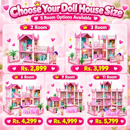 Dream Doll House for Kids – Pink Dollhouse with Mini Furniture | 2 to 11 Rooms