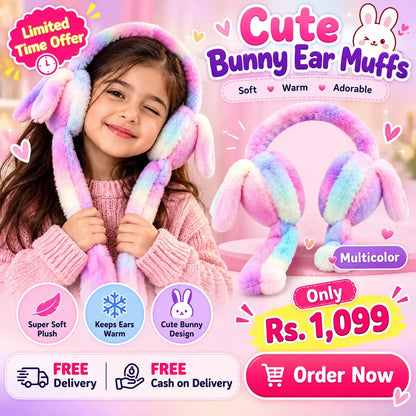 Cute Bunny Ear Muffs for Kids – Soft Multicolor Winter Ear Warmers
