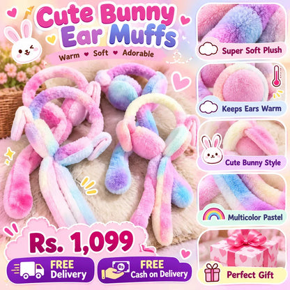Cute Bunny Ear Muffs for Kids – Soft Multicolor Winter Ear Warmers