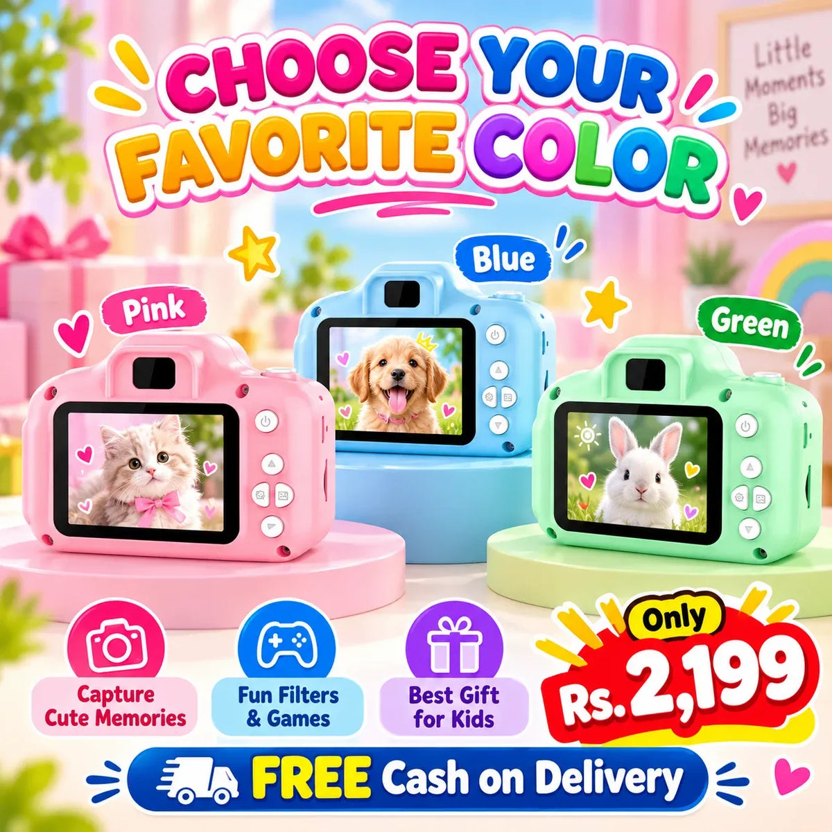 Mini Digital Kids Camera – Photos, Videos & Fun Filters | Free Delivery
