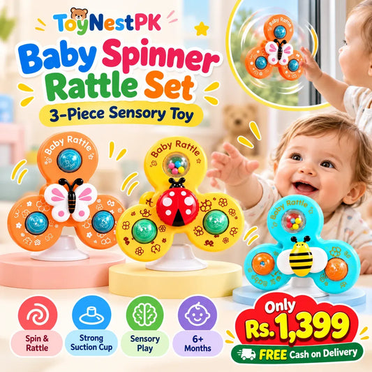 3-Piece Baby Spinner Rattle Set – Sensory Play | FREE Delivery