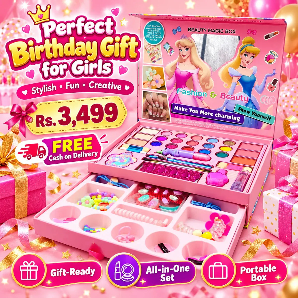 2 in 1 Girls Makeup & Jewellery Set | FREE Delivery