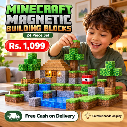 24-Piece Magnetic MINECRAFT Building Blocks for Kids FREE DELIVERY
