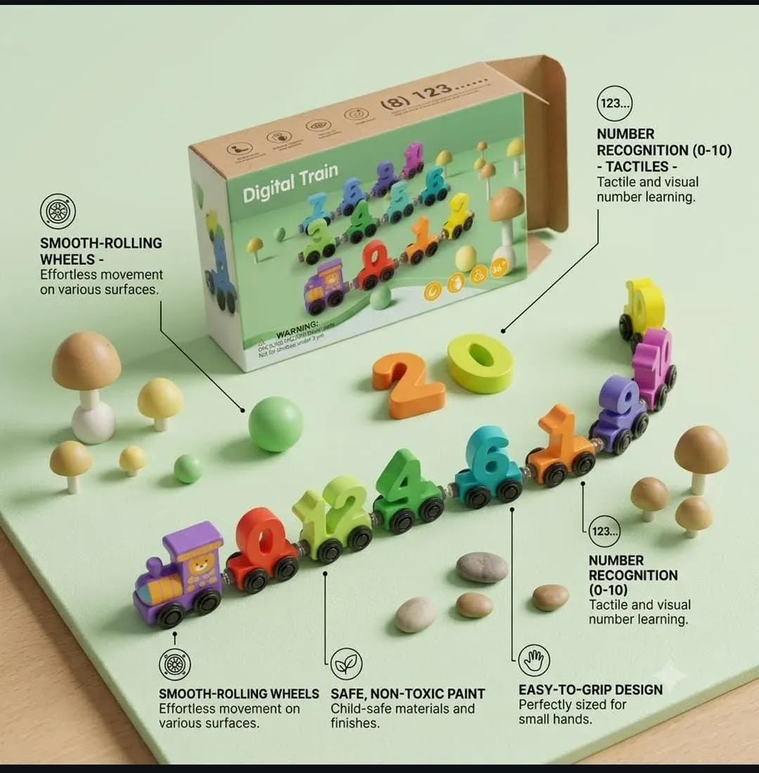 Wooden Number Train Toy 0-10 | Magnetic Educational Learning Set for Kids